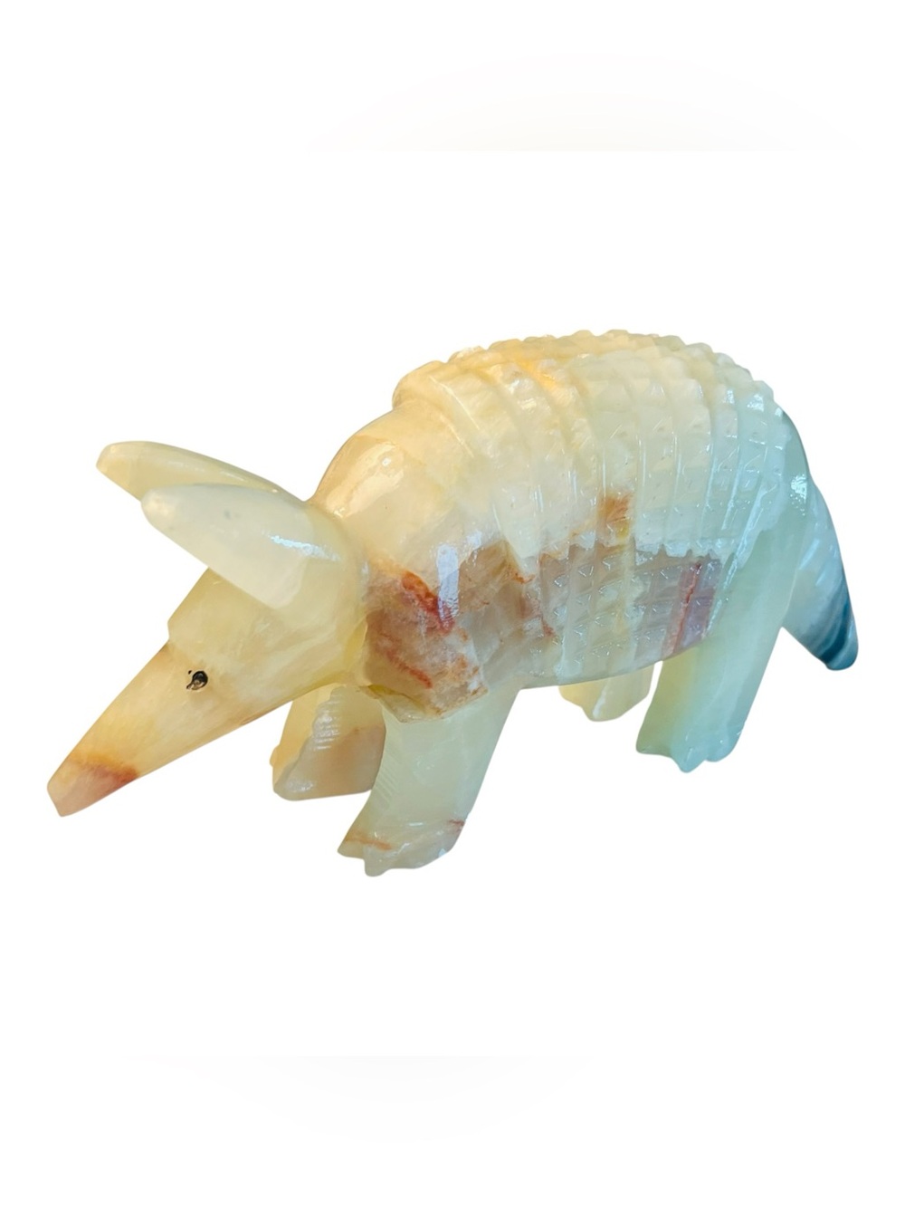 Vintage Hand Carved Onyx Armadillo Figurine Mexican Sculpture Marble Animal 5”
